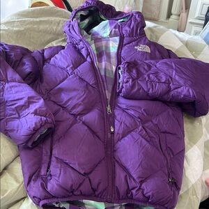 The North Face reversible Purple down Puffer Jacket with Chevron Quilting